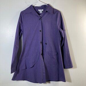 Womens Dorman Lagenlook Button Tunic‎ Ruffle Purple Black Mini Check S Cotton